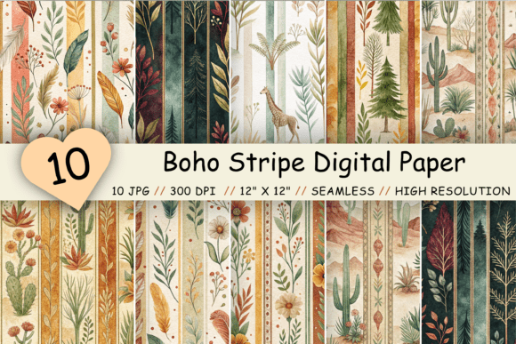 Download Boho Stripe Digital Paper Pack, Seamless - Stripe digital paper Collection