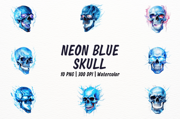 Download Hyper-Realistic Neon Blue Skull Clipart - Premium Bundle