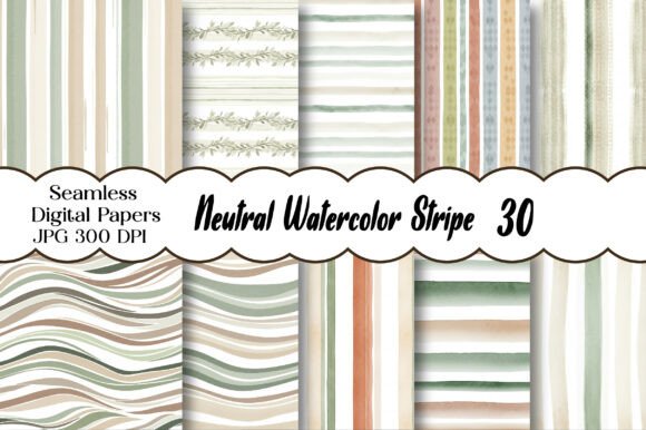 Download Neutral Watercolor Stripe Digital Paper - Premium Resources