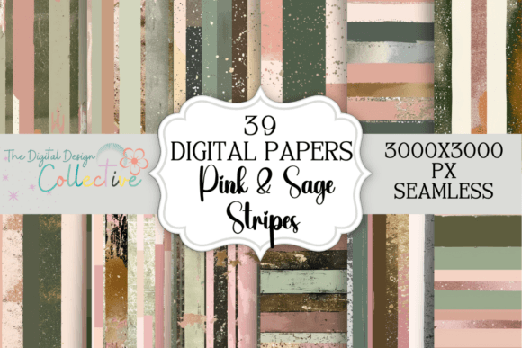 Download Seamless Pink, Sage Stripe Digital Paper - Stripe digital paper Collection