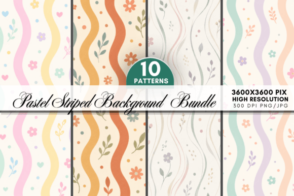 Download Pastel Wavy Stripe Digital Paper Bundle, - Stripe digital paper Collection