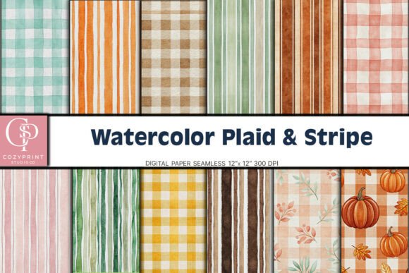 Download Watercolor Plaid &amp; Stripe Digital Paper - Stripe digital paper Collection