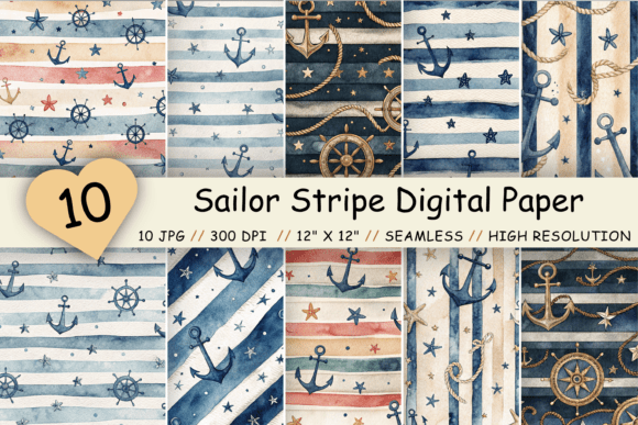Download Sailor Stripe Digital Paper Pack, - Stripe digital paper Collection